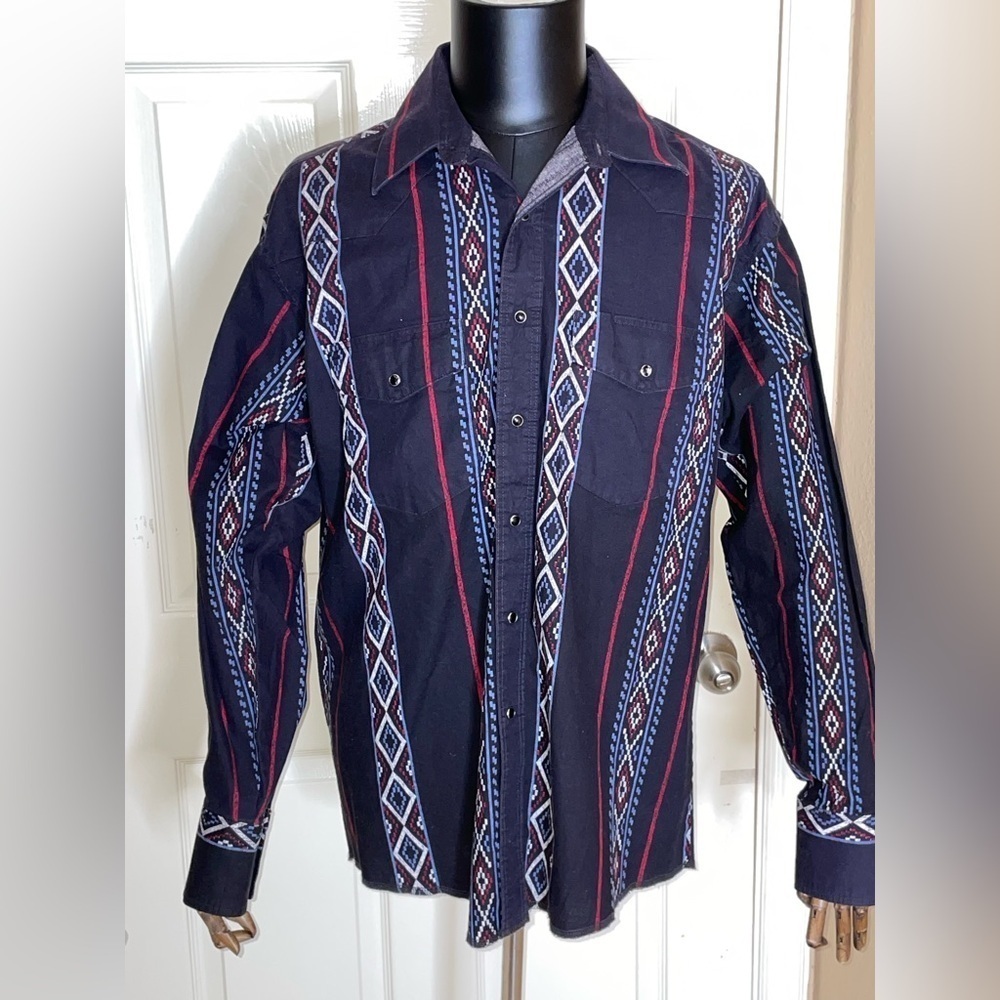 Men's Vintage Wrangler Sz 2XL Pearl Snap Long Sleeve Western Brush popper​​​​​